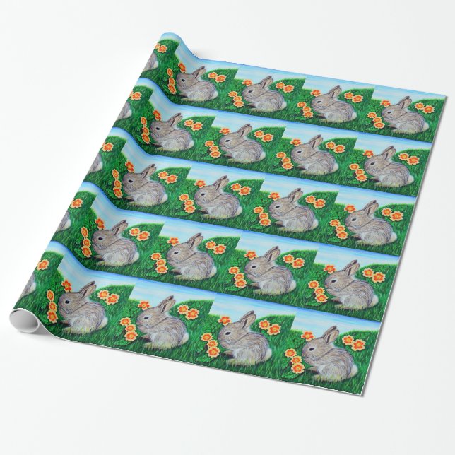 Papier Cadeau Peinture sur lapin au printemps (Déroulé)