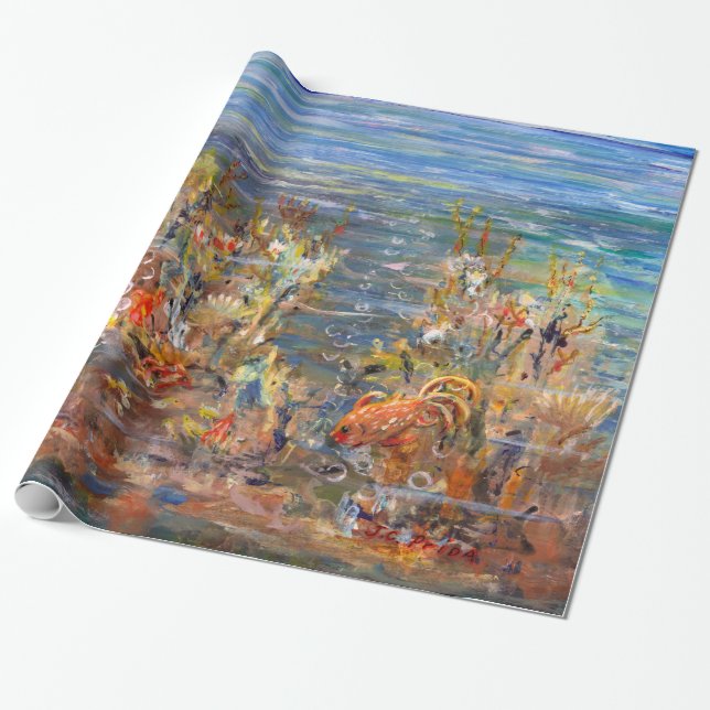 Papier Cadeau Peinture tropicale d'aquarium de poissons du monde (Déroulé)