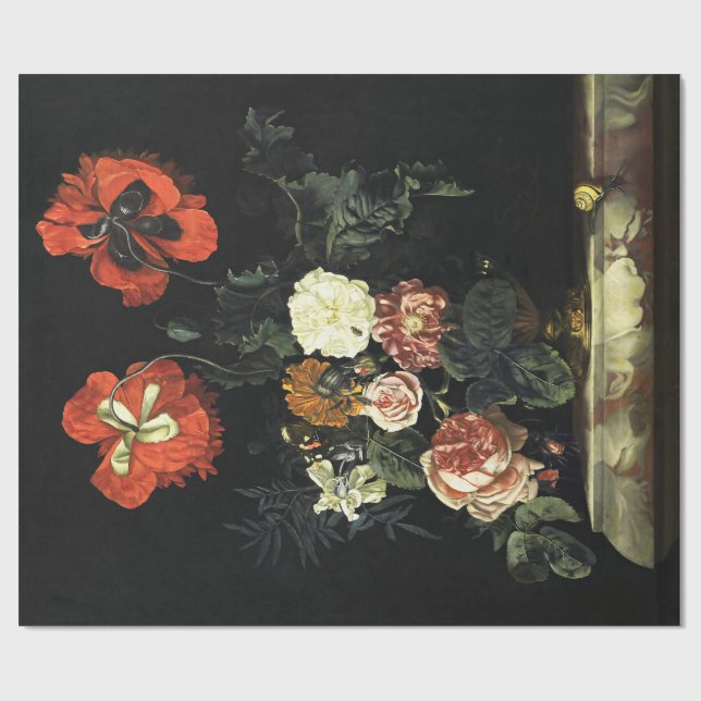 Papier Cadeau Peinture vintage Vie morte avec Fleurs (Plat)