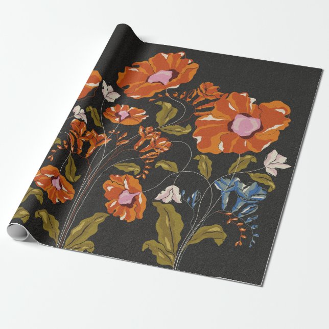 Papier Cadeau Peintures de perroquets en floraison (Déroulé)