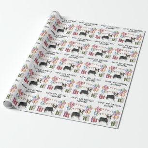 Papier Cadeau Pembroke Welsh Corgi tricolore noir Joyeux Anniver