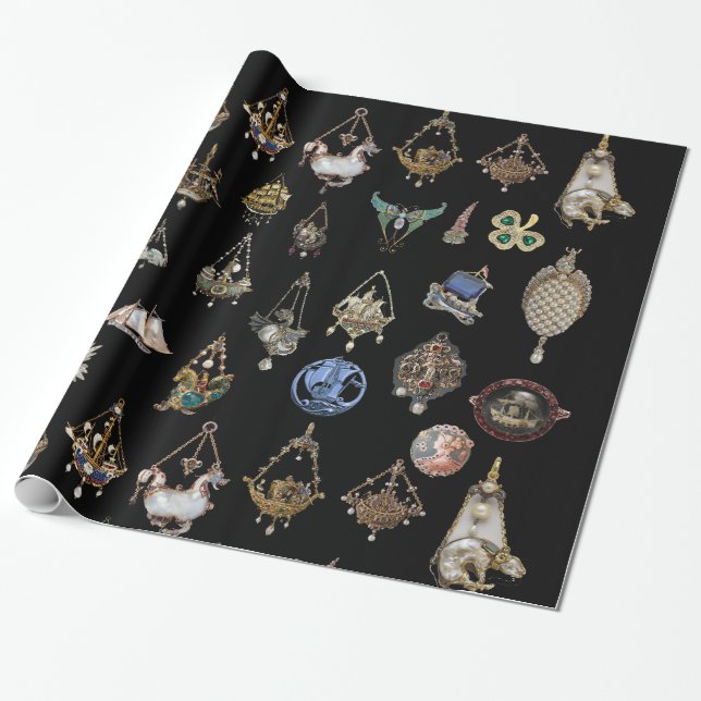 PAPIER CADEAU PENDENTIFS NAUTIQUES ANCIENS, BIJOUX, PIERRES, PER (Déroulé)