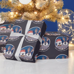Papier Cadeau Penguin de Noël Couple mignonne Père Noël et Reind