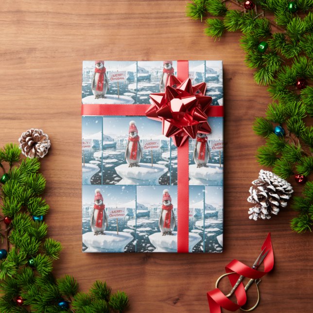 Papier Cadeau Penguin de Noël sur Iceberg (Cadeau de vacances)
