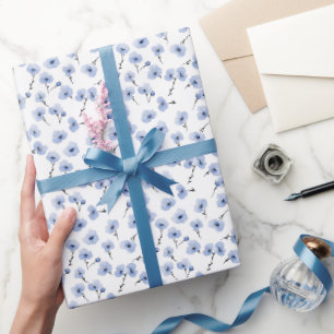Papier Cadeau Pensées bleues sur fond blanc 