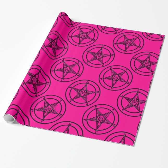 Papier Cadeau pentagramme baphomet rose halloween (Déroulé)