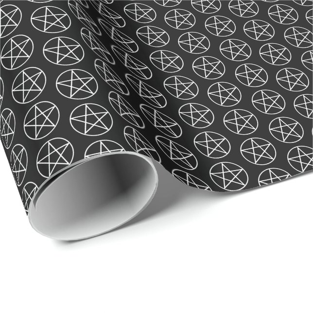 Papier Cadeau Pentagramme blanc sur noir (Coin rond)