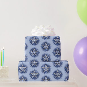 Papier Cadeau Pentagramme Floral Bleu Sorcière Halloween Bleu