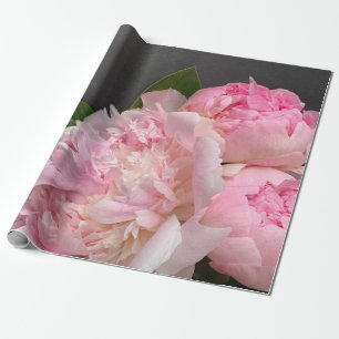 Papier Cadeau Peoné rose sur gris foncé
