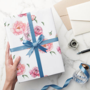 Papier Cadeau Peonées d'aquarelle rose nuptiale