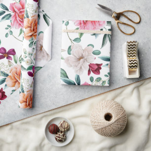 Papier Cadeau Peonies d'aquarelle rose blanc