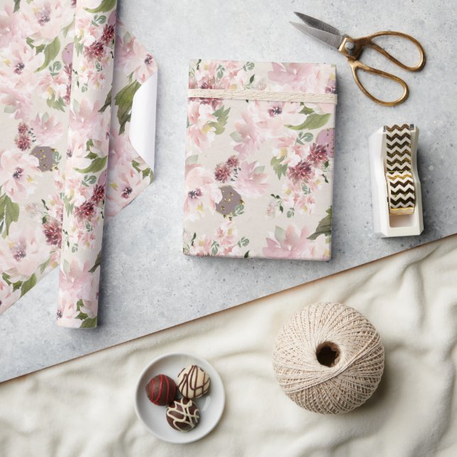Papier Cadeau Peonies Mauve et Blush Floral contemporain (Artisanat)