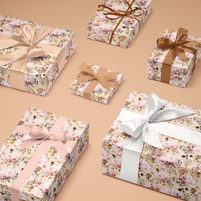 Papier Cadeau Peony Anemone Hellebore Eucalyptus Russe Peach (Peony Anemone Hellebore Eucalyptus Rustic Peach Wrapping Paper)