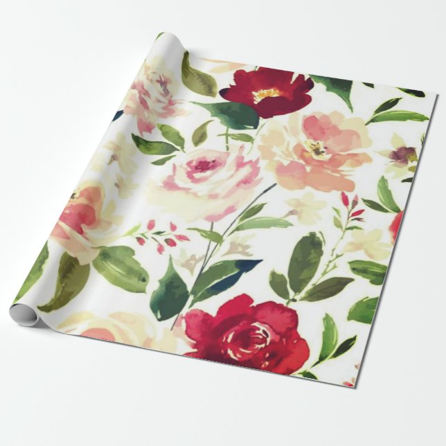 Papier Cadeau Peony floral Bourgogne Motif Antique Mariages (Déroulé)