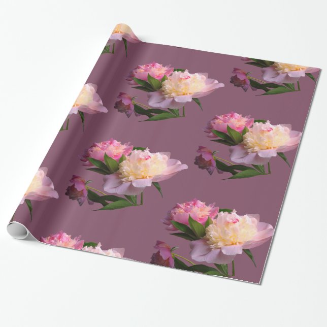 Papier Cadeau Peony Flowers beau papier d'enveloppement (Déroulé)