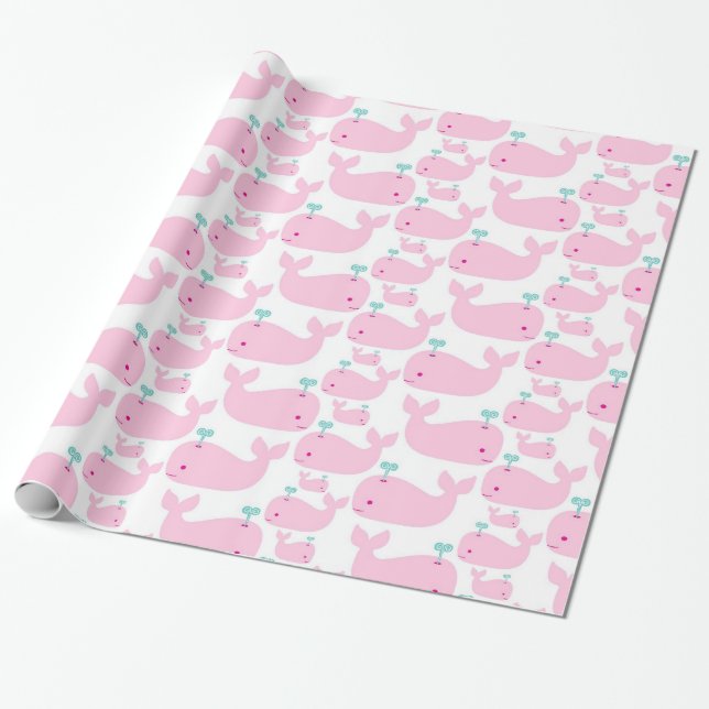 Papier Cadeau Pépinière de baleines roses Imprimer (Déroulé)
