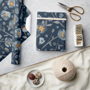 Papier Cadeau Pépites Charmante Florale jaune gris bleu