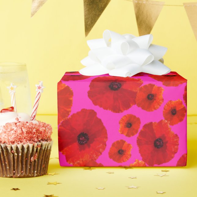 Papier Cadeau Pépites rouges Hot rose Motif Anniversaire (Fête d'anniversaire)