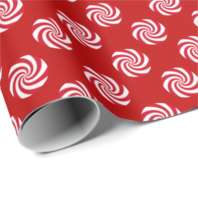 Papier Cadeau Peppermenthe Candy Swirl Noël (Coin rond)