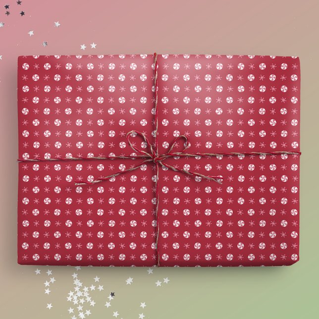 Papier Cadeau Peppermenthe de Noël Pnowflake Polka Dot (Gift Mockup)