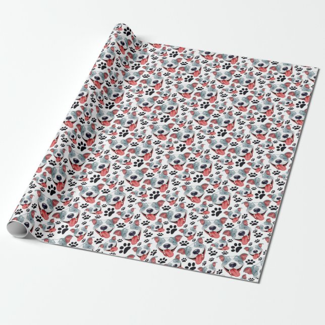 Papier Cadeau Peppy Pit Bull American Pitbull Pet Puppy Chien (Déroulé)