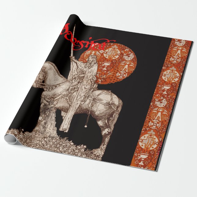 Papier Cadeau PERCEVAL LÉGENDE /QUÊTE DU SAINT GRAIL Noir Rouge (Déroulé)