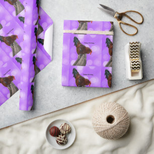Papier Cadeau Perché en Majesté : coq sur Dreamy Purple Glow