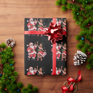 Papier Cadeau Père Noël africain Mme Claus dansant Noël américai
