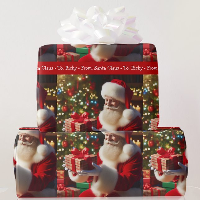 Papier Cadeau Père Noël Ajouter Garçon Fille Nom Noël Vert (Créateur téléchargé)