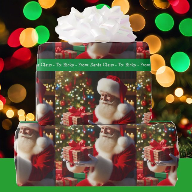 Papier Cadeau Père Noël Ajouter Garçon Fille Nom Noël Vert (Créateur téléchargé)