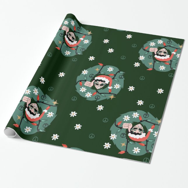 Papier Cadeau père Noël alien de fêtes des années 1970 (Déroulé)