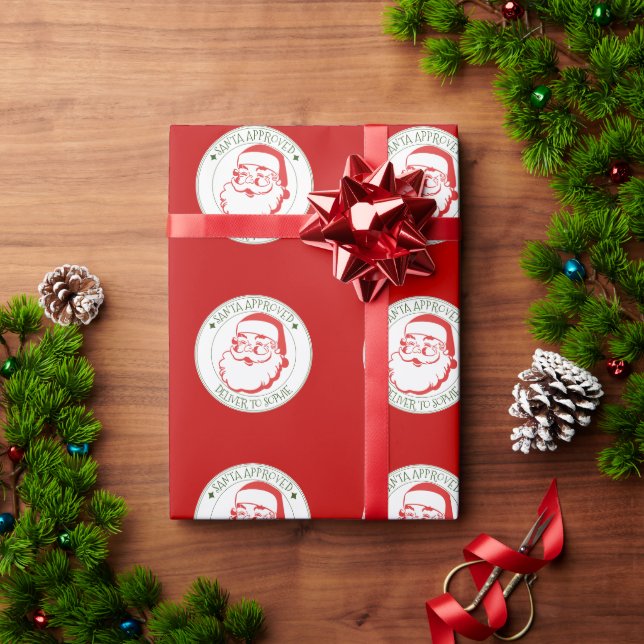 Papier Cadeau Père Noël approuvé livrer cadeau de Noël rouge (Cadeau de vacances)