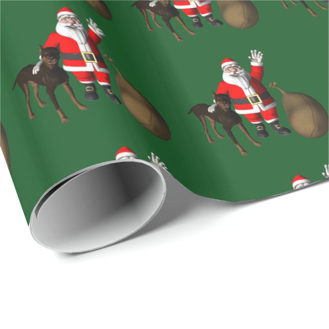Papier Cadeau Père Noël Avec Doberman Pinscher (Coin rond)