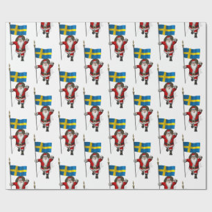 Papier Cadeau Père Noël Avec Drapeau De Suède