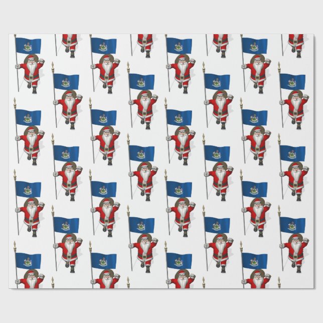 Papier Cadeau Père Noël Avec Drapeau Du Maine (Plat)