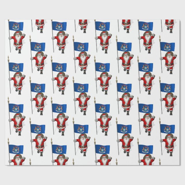 Papier Cadeau Père Noël Avec Drapeau Du Michigan (Plat)