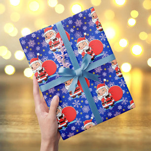Papier Cadeau Père Noël avec énorme sac cadeau flocon de neige N