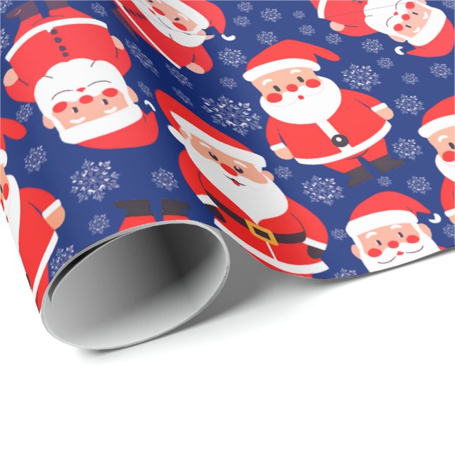 Papier Cadeau Père Noël Avec Flammes De Neige | Navy Blue Père N (Coin rond)