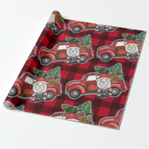 Papier Cadeau Père Noël avec Red Truck Noël