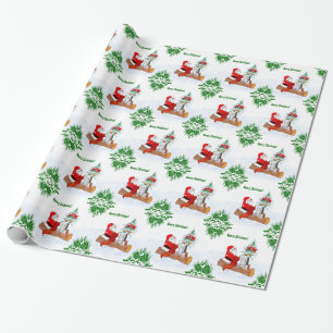 Papier Cadeau Père Noël avec Renard de lapin et écureuil