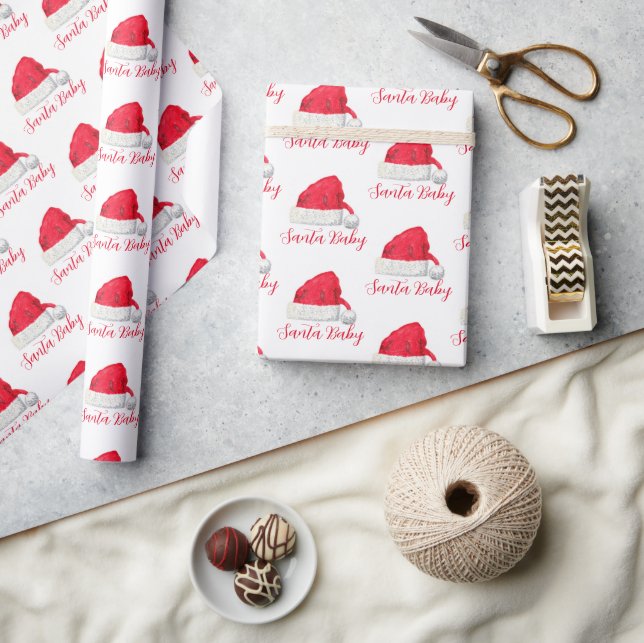 Papier Cadeau Père Noël Baby Christmas Winter Red Baby shower (Artisanat)