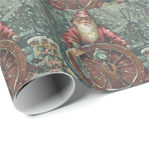 Papier Cadeau Père Noël Bateau Tempête de neige Holly Nautique