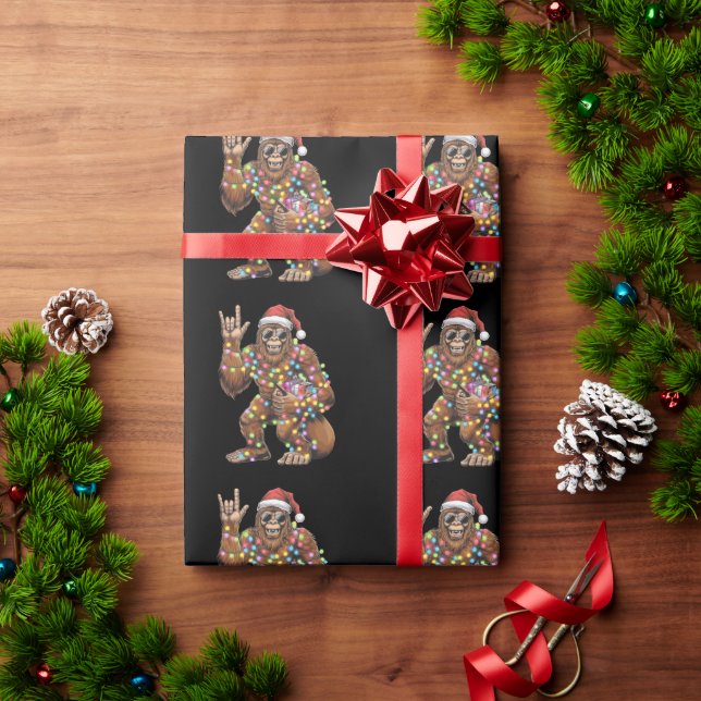 Papier Cadeau Père Noël Bigfoot lumières de Noël Rock amusant (Cadeau de vacances)