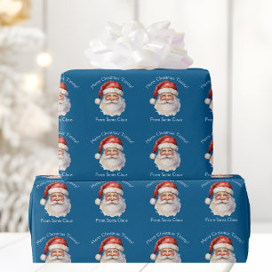 Papier Cadeau Père Noël bleu Personnalisé Enfants Noël