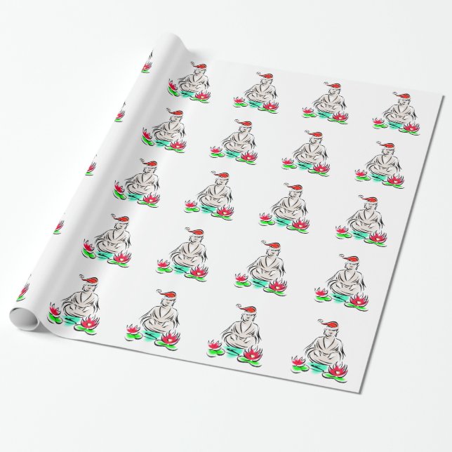 Papier Cadeau Père Noël Bouddha avec le casquette de Père Noël (Déroulé)