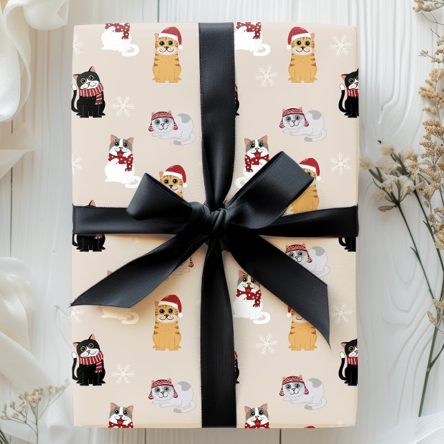 Papier Cadeau Père Noël Cats Cute Pet Kitty Motif de Noël (Créateur téléchargé)