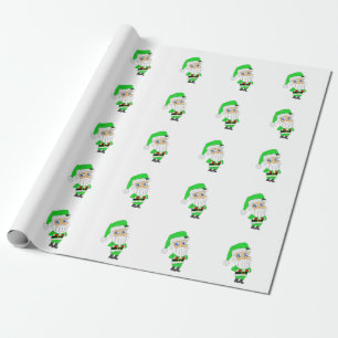 Papier Cadeau Père Noël chibi en costume vert