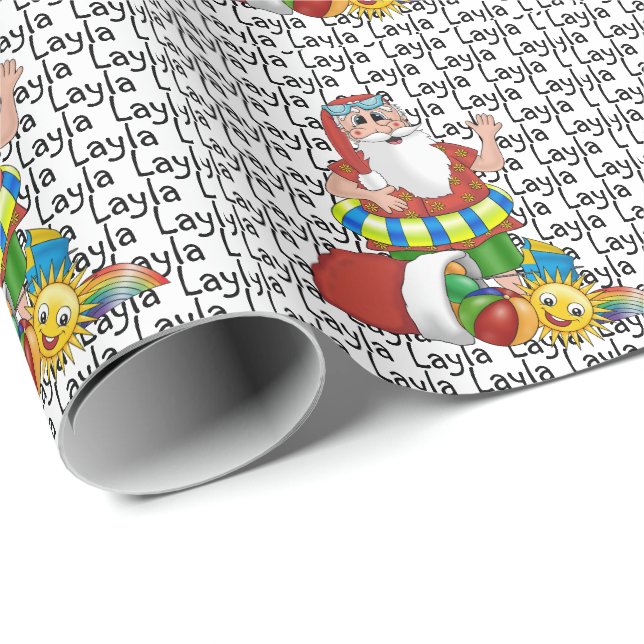 Papier Cadeau père Noël Christmas Name Beach (Coin rond)