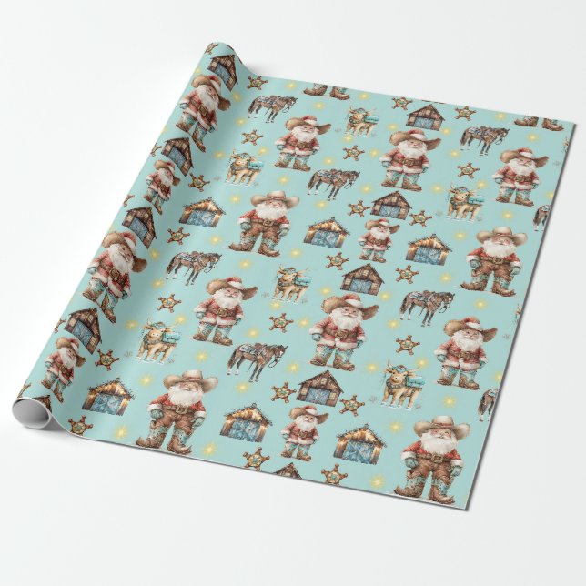 Papier Cadeau Père Noël Cowboy (Déroulé)