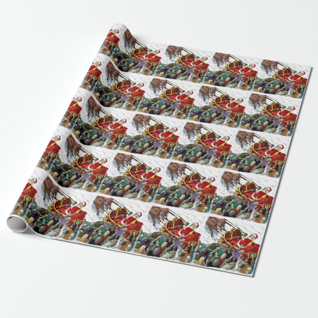 Papier Cadeau Père Noël dans Sleigh combattant le papier (Déroulé)